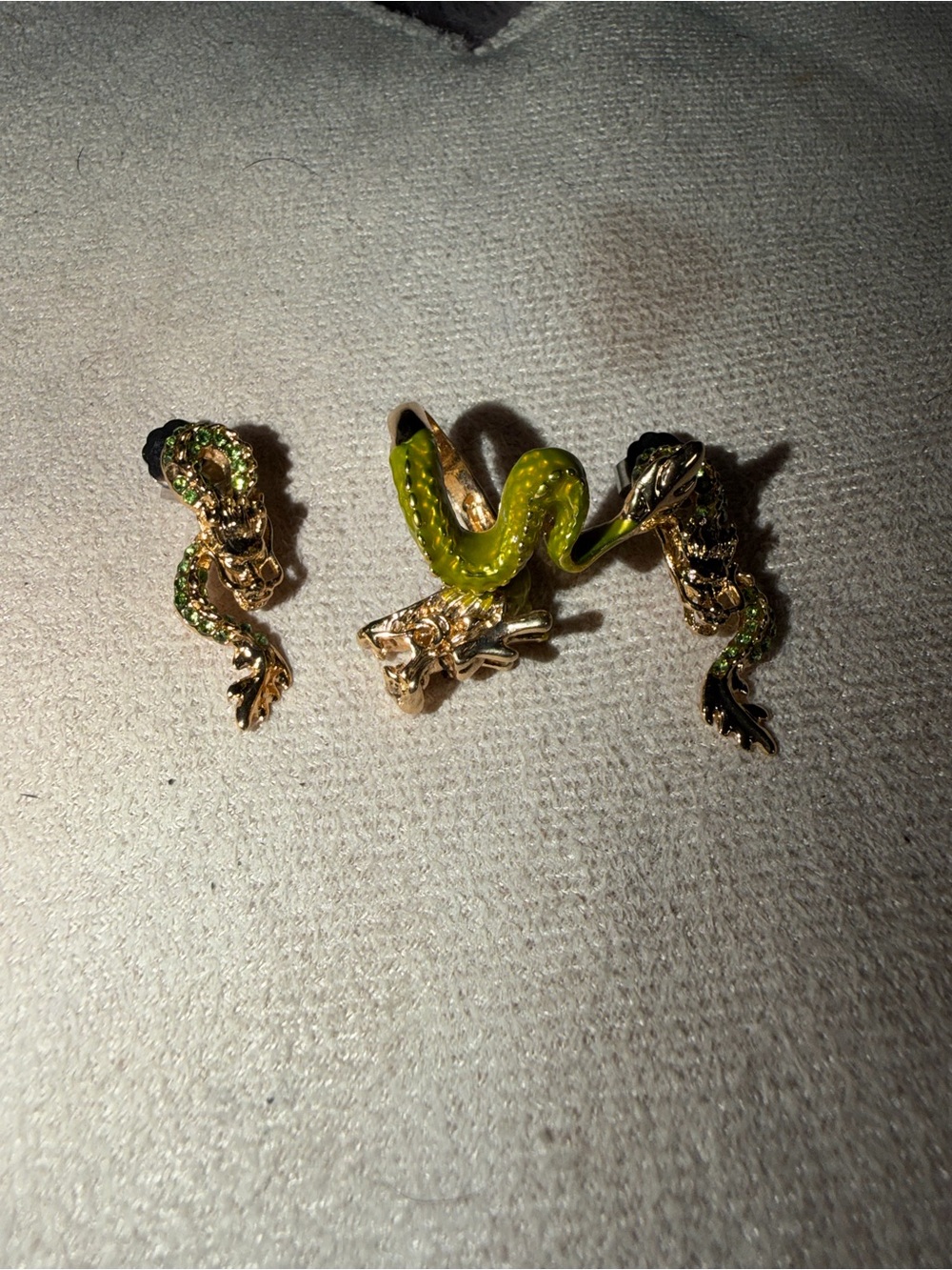 Gold-Tone Reptile Accent Set with Green Enamel and Crystal Details